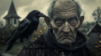 Fototapeta premium an old man with a crow