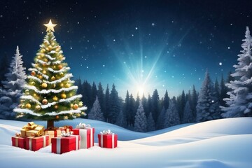 Naklejka premium empty christmas table background with christmas tree out of focus for product display montage