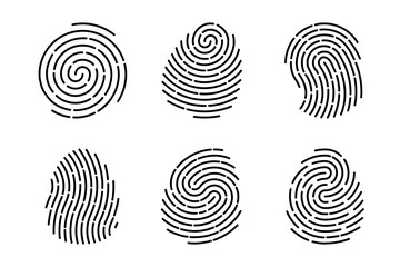 Fingerprint icons set. Unique Fingerprint biometric Identification id Symbol design. Vector Flat  illustration isolated on white background