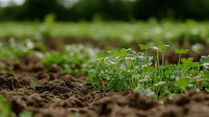 A close-up of cover crops on a no-till farm, protecting the soil and enhancing fertility 
