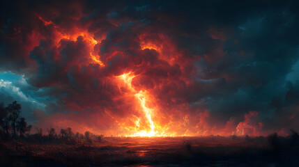 Naklejka premium Illustration Firestorm Cloudscape Apocalypse Burning Field