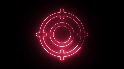 glowing neon focus icon isolated on black background with HD video and motion graphics