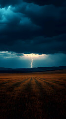 Fototapeta premium Photo Lightning Strike Over a Field Dramatic Sky