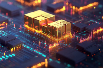 Obraz premium Digital interface displaying gold price alerts with vibrant data visualization, showcasing modern technology and financial analytics