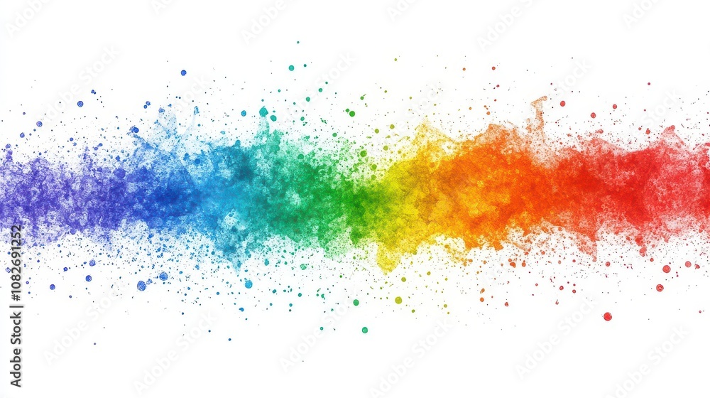 Poster colorful rainbow paint splash forming a border on a white background, with vivid hues cascading in d