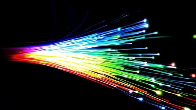 Neon Glow: Abstract Lights and Fiber Optic Communication Concept