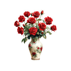 Obraz premium Romantic Bouquet of Red Roses in an Ornate Vase