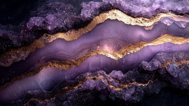 A stunning close-up of purple agate with golden veins, showcasing natural beauty and texture.