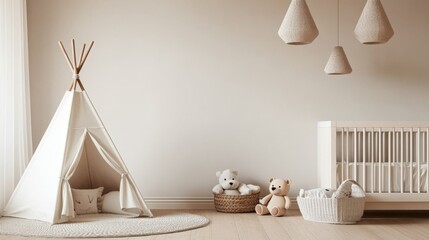 Child room white wall wooden flooring left Empty