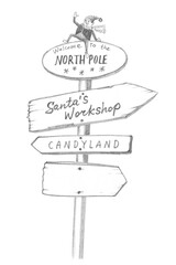 Graphite Christmas Signpost. Hand Drawn Illustration Isolated on White