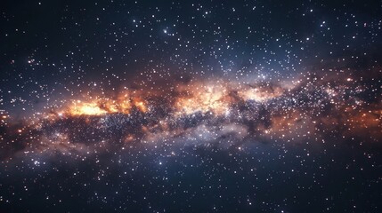 Obraz premium A stunning view of the Milky Way galaxy, with a vibrant band of stars and gas clouds against a backdrop of twinkling stars.