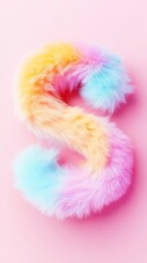 Fototapeta premium A colorful, fluffy letter 'S' is artistically composed against a soft pink background, perfect for creative designs, branding, or children's products, Its vibrant hues evoke a playful feeling,