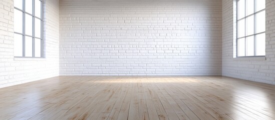 Empty room white brick wall wooden floor is Concept and design