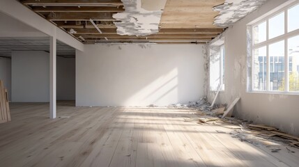 Fototapeta premium Empty room wooden flooring white walls appears to before