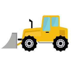 Cab tractor with front loader vector art, building and construction machinery illustration, tractor loader mower bucket flat design illustration
