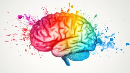 Colorful brain illustration with paint splashes representing creativity and innovation