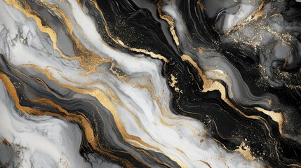 Obraz premium Elegant Black and Gold Abstract Art with Fluid Marble Textures, Curving Stripes, and Lustrous Accents for Modern Home and Office Decoration