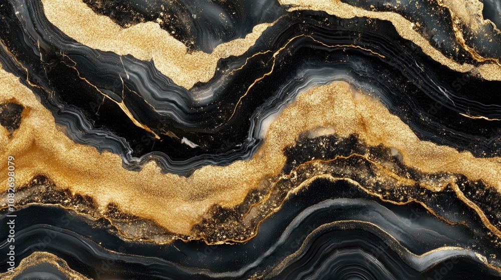 Poster elegant black and gold marble texture with wavy patterns and stunning striations for background desi
