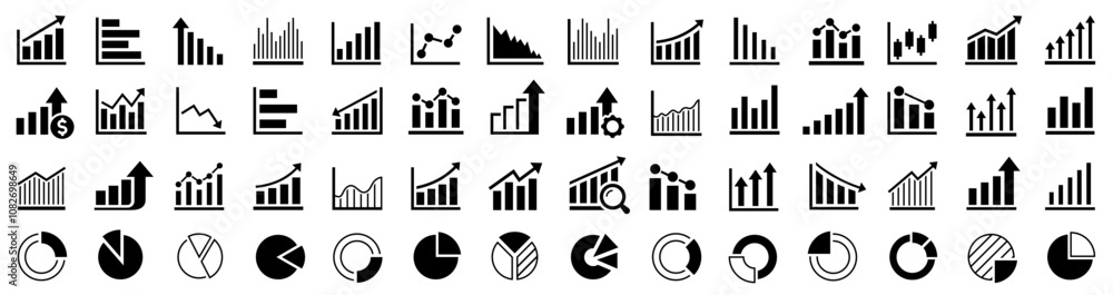 Poster growing bar 60 icon set. business graphs and charts icons. statistics and analytics vector icon. sta