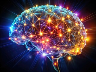 3D Illustration of a Human Brain with Neural Connections, Glowing and Sparking, Depicting Cognitive Function and Complex Brain Networks in Silhouette Photography