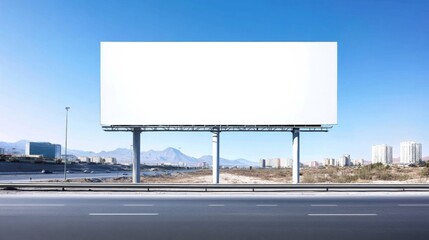 Fototapeta premium Large blank billboard side highway is rectangular shape White hoarding poster