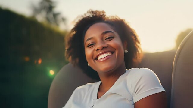 Portrait of a young African American woman smiling. Created with generative AI.