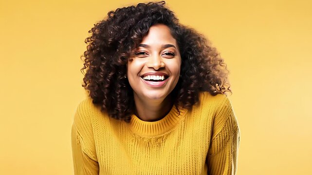 Portrait of a young African American woman smiling. Created with generative AI.