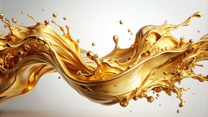 Abstract Gold Liquid Splash in Double Exposure Photography - Dynamic Flow and Motion Against a White Background