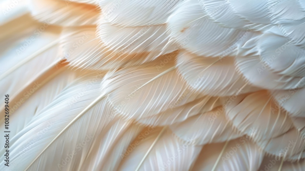 Aufkleber close-up of soft, delicate white feathers with a hint of pink, creating a textured background.