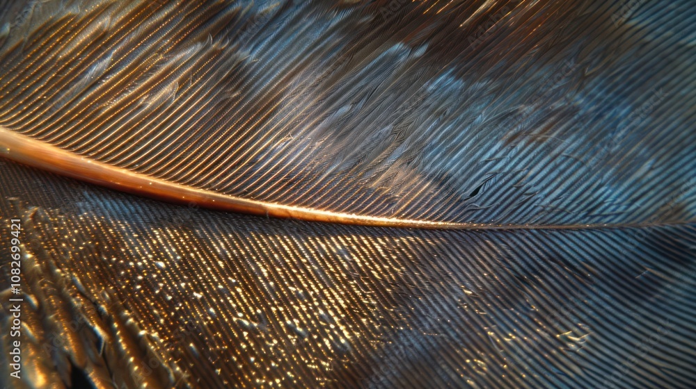 Poster close-up of a bird feather with intricate detail and a textured surface.