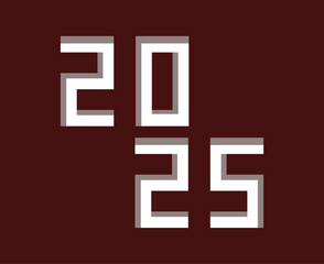 2025 Happy New Year Design Typography Maroon And White 3D Realistic Creative Abstract Vector Illustration