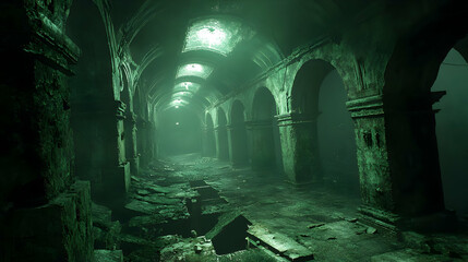 Naklejka premium 3D Dark Green Crumbling Archway Illustration