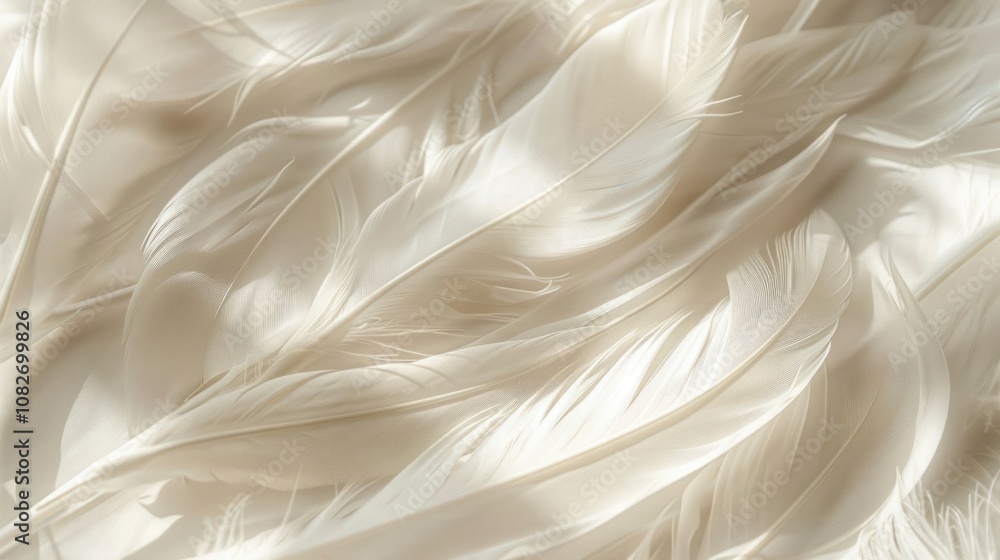 Aufkleber soft white feathers arranged in a delicate pattern with light shining through.
