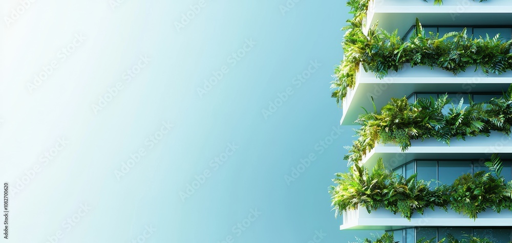 Poster infrastructure headquarters concept. a modern building adorned with vibrant greenery, showcasing a b