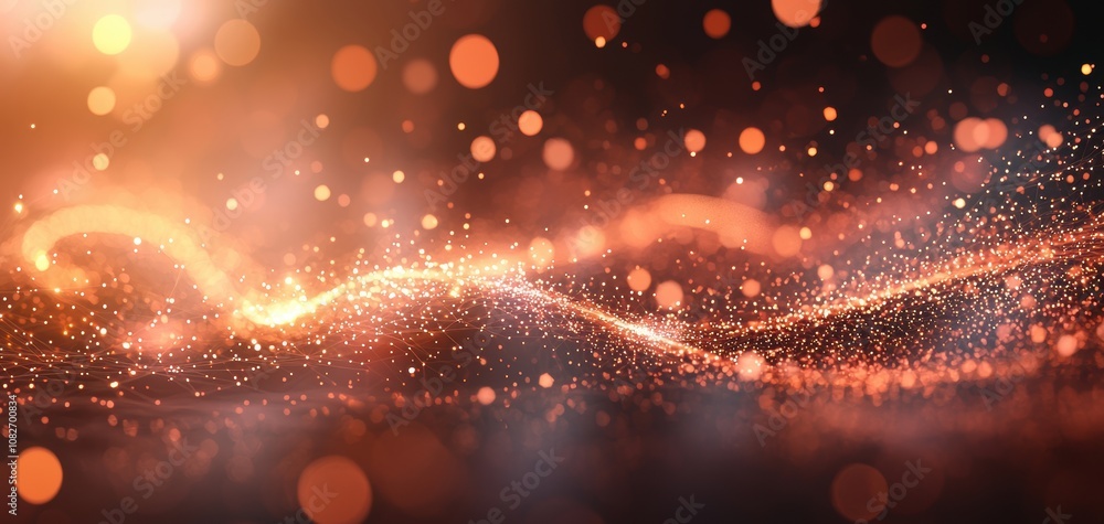Poster Infrastructure headquarters concept. A mesmerizing wave of glowing particles and light, creating an enchanting and magical atmosphere.