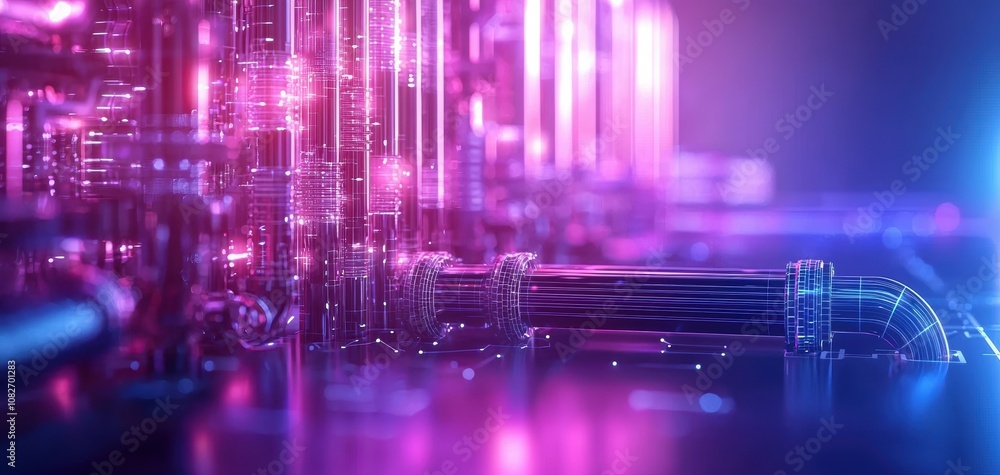 Poster infrastructure headquarters concept. a vibrant, abstract representation of digital circuits, illumin