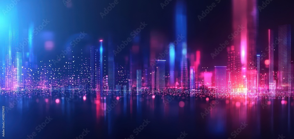 Poster infrastructure headquarters concept. a vibrant cityscape with glowing neon lights, showcasing a futu