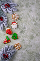 Christmas homemade gingerbread cookies with icing