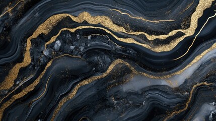 Elegant Abstract Marble Texture with Gold Accents in Black, Gray, and White, Perfect for Backgrounds, Wallpapers, and Modern Design Projects