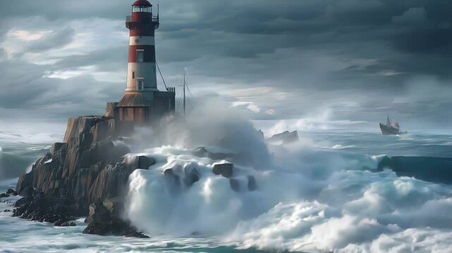 lighthouse in the sea. Created with generative AI.