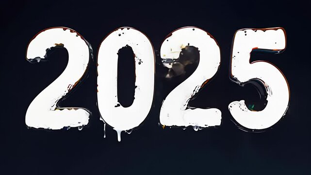 New Year, number 2025, made with paint. Created with Generative AI.