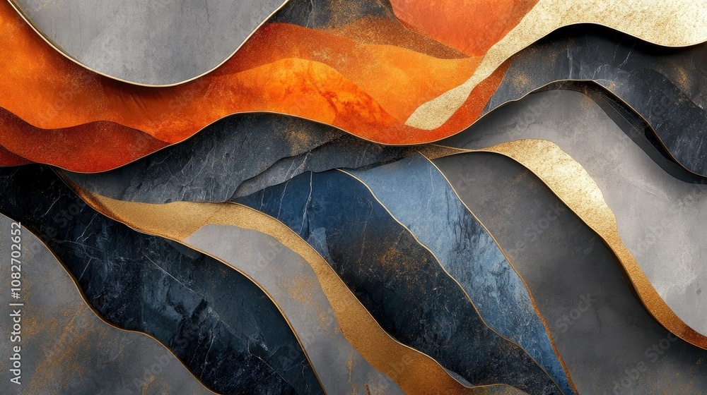 Poster abstract layers of textured waves in warm and cool tones creating a modern artistic design for backg