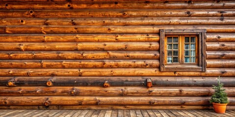 Rustic wooden log house wall with natural textures and cozy atmosphere