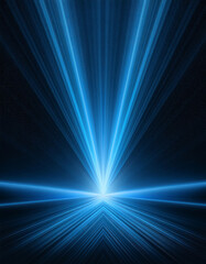 Radiant blue light beam digital space abstract art dark background center perspective visual energy concept