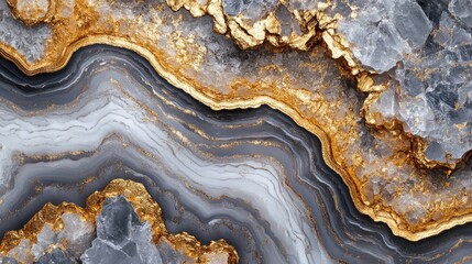 Obraz premium Elegant Abstract Geode Background with Golden Veins and Striking Gray and White Textures, Perfect for Modern Design and Artistic Representation