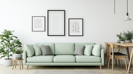 Stylish Scandinavian Living Room with Mint Sofa and Modern Decor