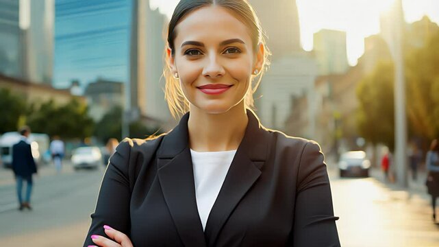 Attractive young businesswoman with a happy smile. Created with Generative AI.