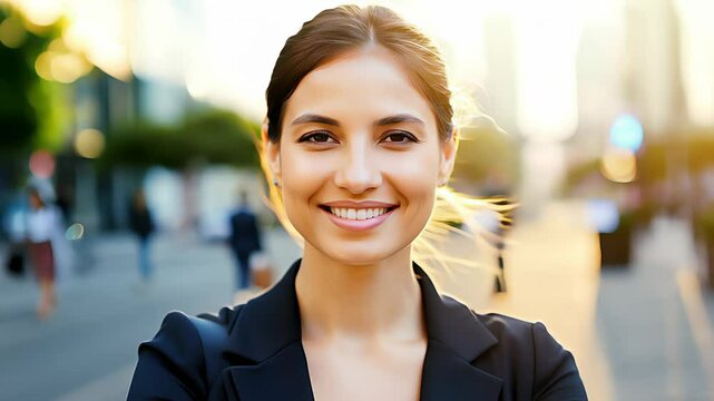 Attractive young businesswoman with a happy smile. Created with Generative AI.