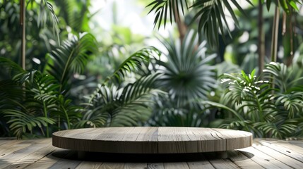 Fototapeta premium Nature podium stage mockup with stone and tropical leaves background