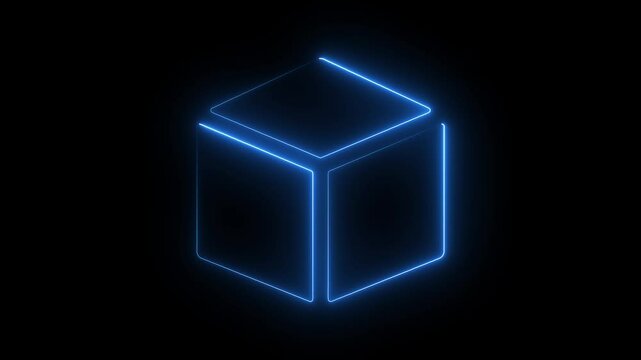 Neon square shape box icon blue red color glowing animation black background